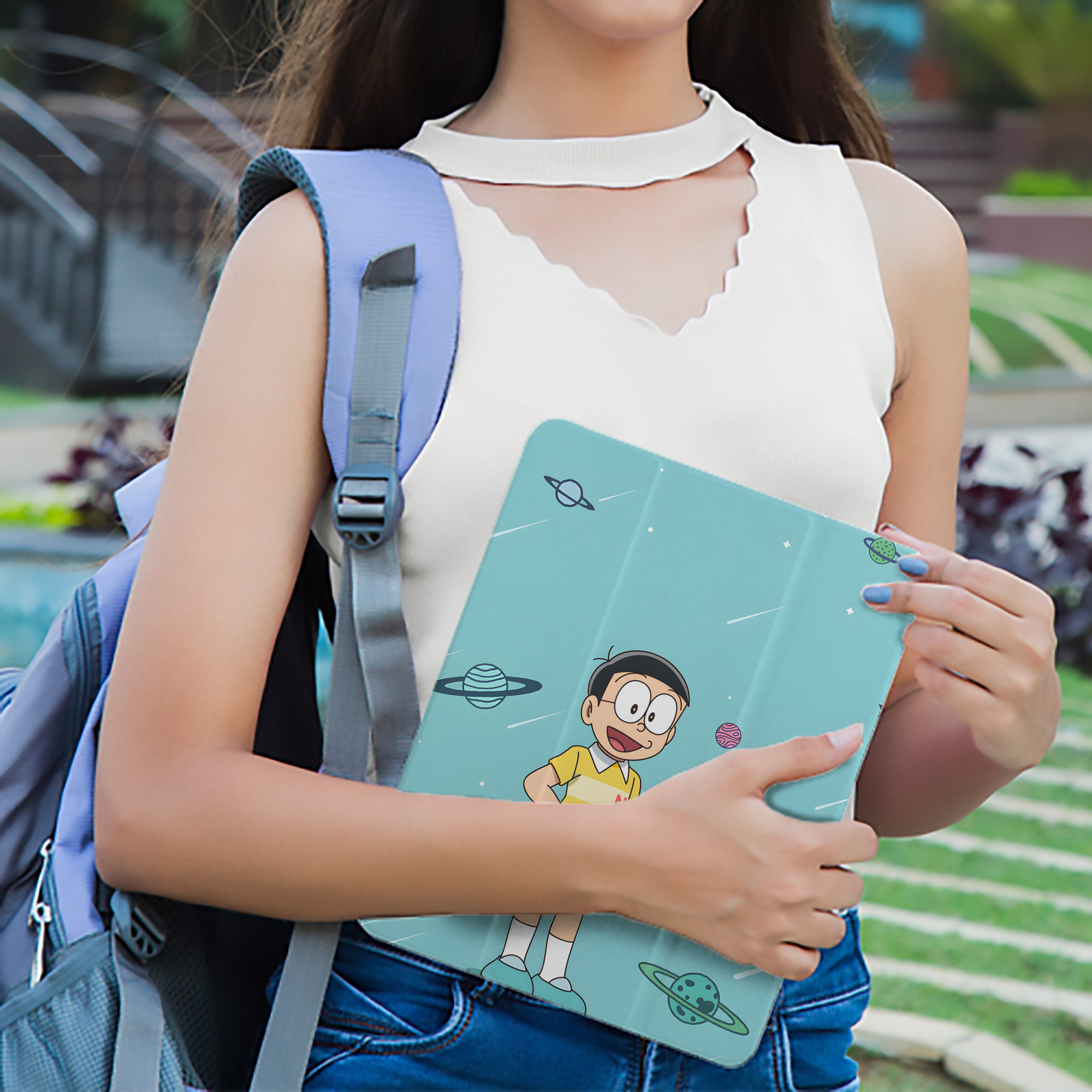 ドラえもん Doraemon IPad ケース ペン収納付き 三つ折りスタンド PUレザー×シリコン 対応機種9.5/10.5/10.9インチ