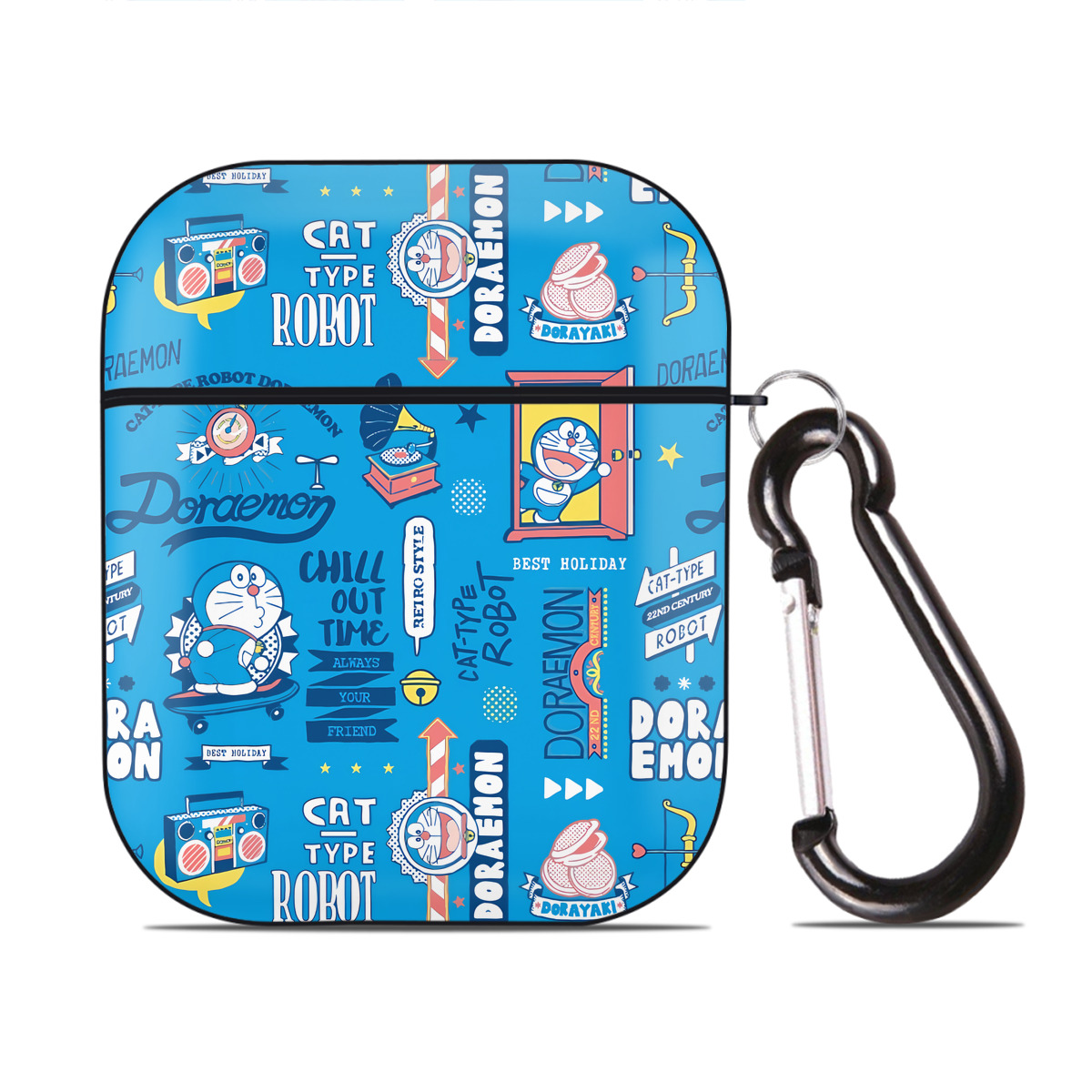 （画像用） ドラえもん Doraemon AirPods 第2世代保護ケース ハードシェル ブラック 耐衝撃・防指紋・カラビナ付き