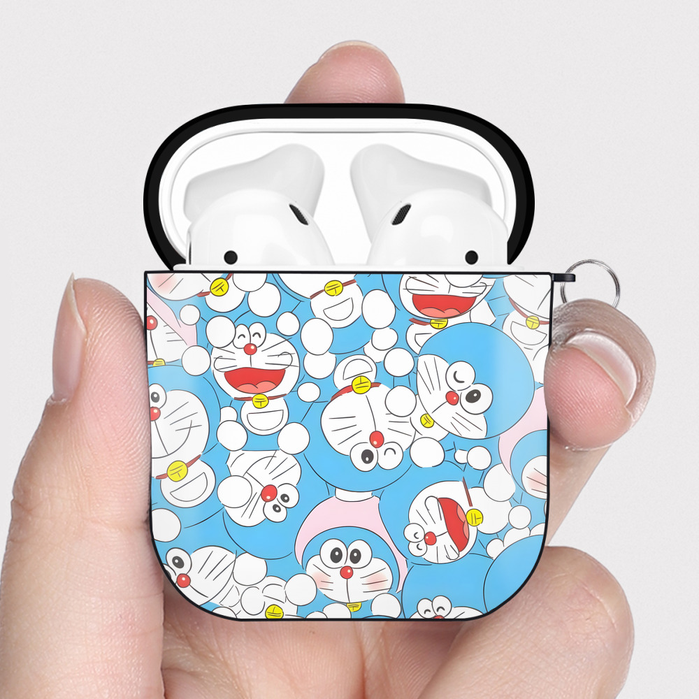 （画像用） ドラえもん Doraemon AirPods 第2世代保護ケース ハードシェル ブラック 耐衝撃・防指紋・カラビナ付き