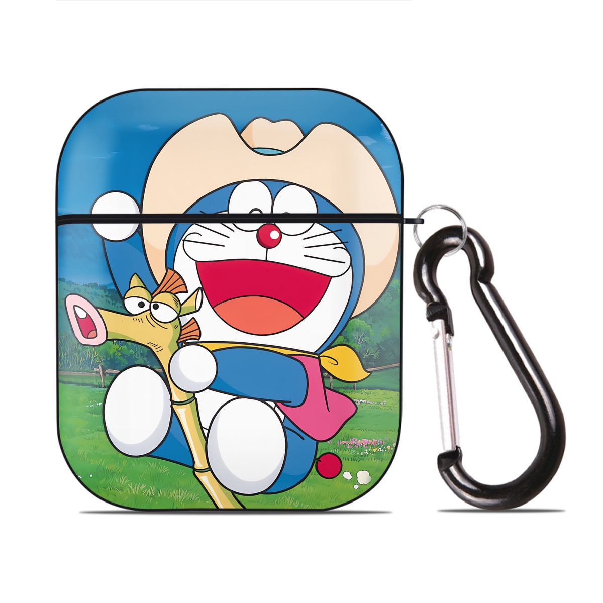 （画像用） ドラえもん Doraemon AirPods 第2世代保護ケース ハードシェル ブラック 耐衝撃・防指紋・カラビナ付き