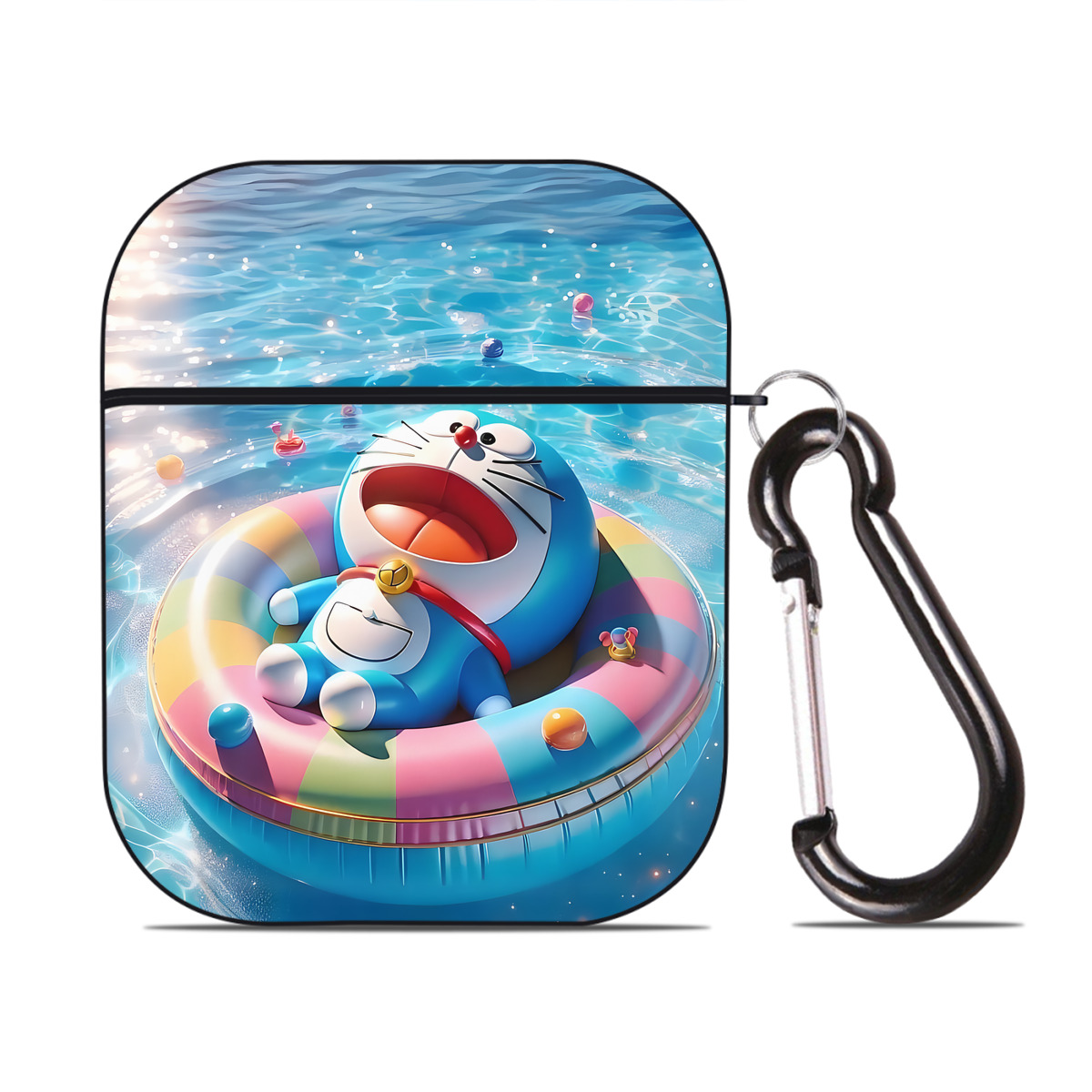（画像用） ドラえもん Doraemon AirPods 第2世代保護ケース ハードシェル ブラック 耐衝撃・防指紋・カラビナ付き