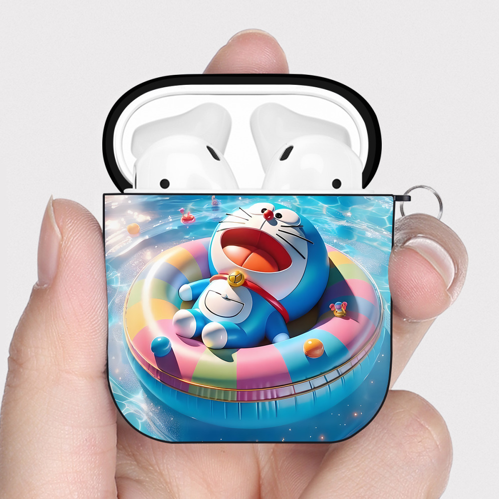 （画像用） ドラえもん Doraemon AirPods 第2世代保護ケース ハードシェル ブラック 耐衝撃・防指紋・カラビナ付き