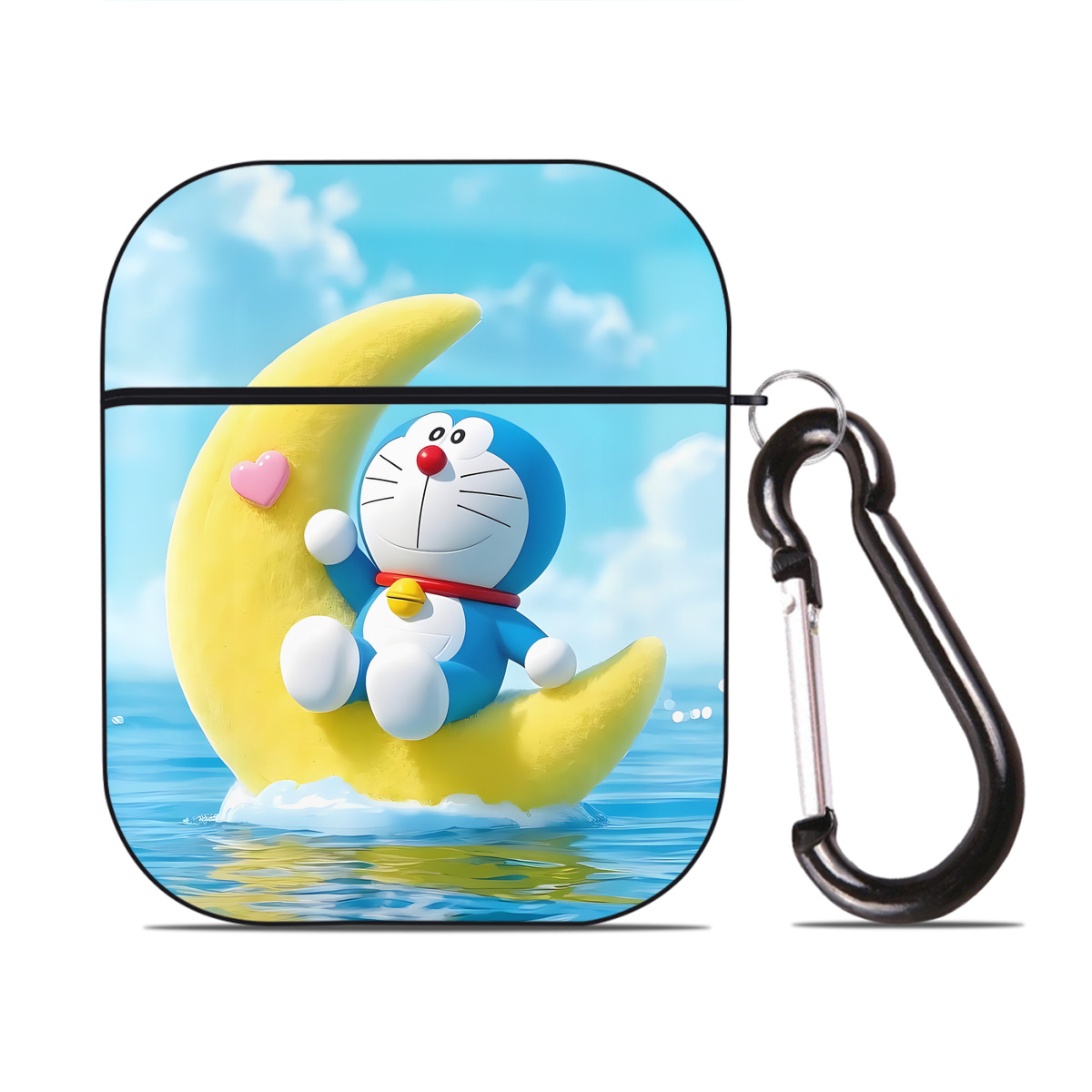 （画像用） ドラえもん Doraemon AirPods 第2世代保護ケース ハードシェル ブラック 耐衝撃・防指紋・カラビナ付き