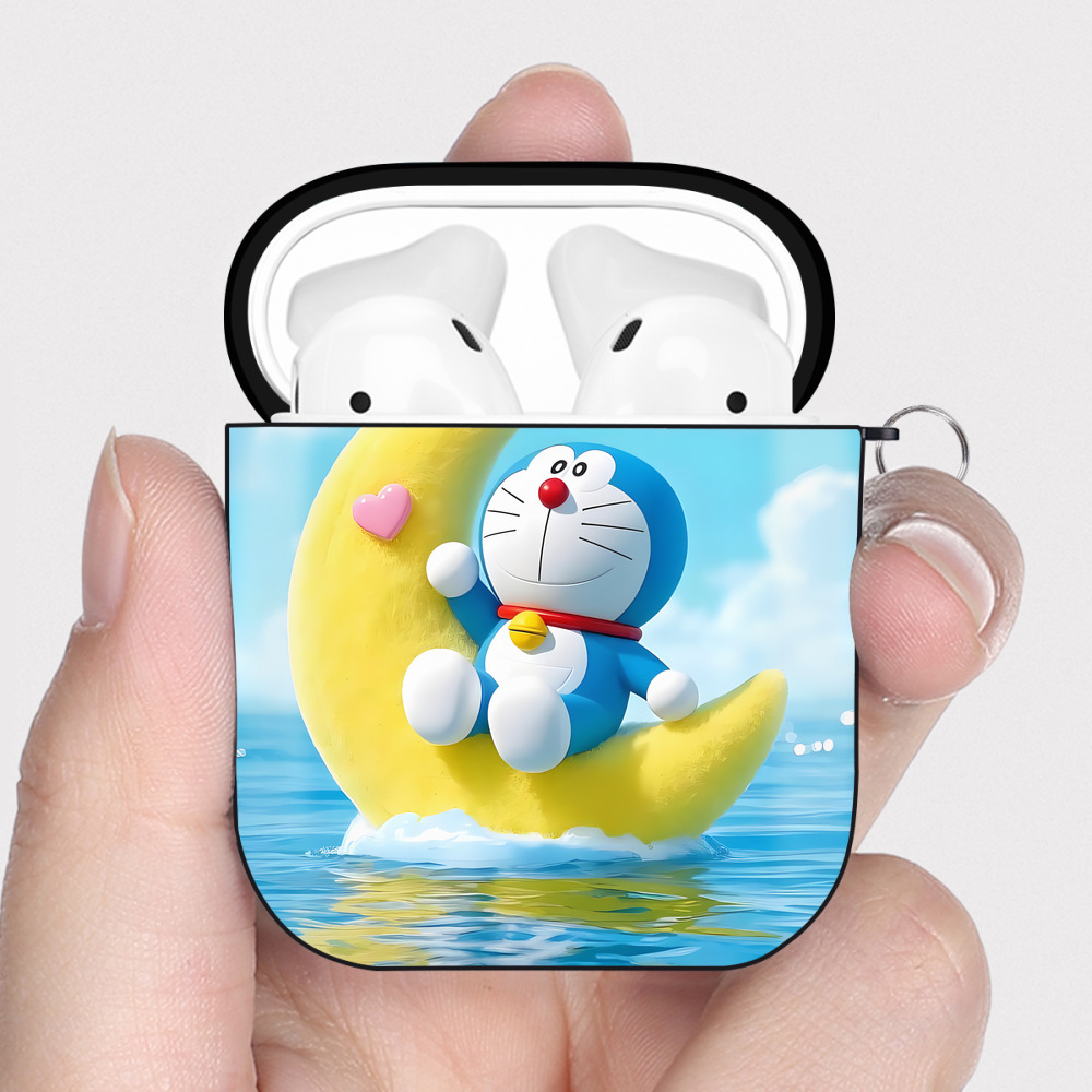 （画像用） ドラえもん Doraemon AirPods 第2世代保護ケース ハードシェル ブラック 耐衝撃・防指紋・カラビナ付き