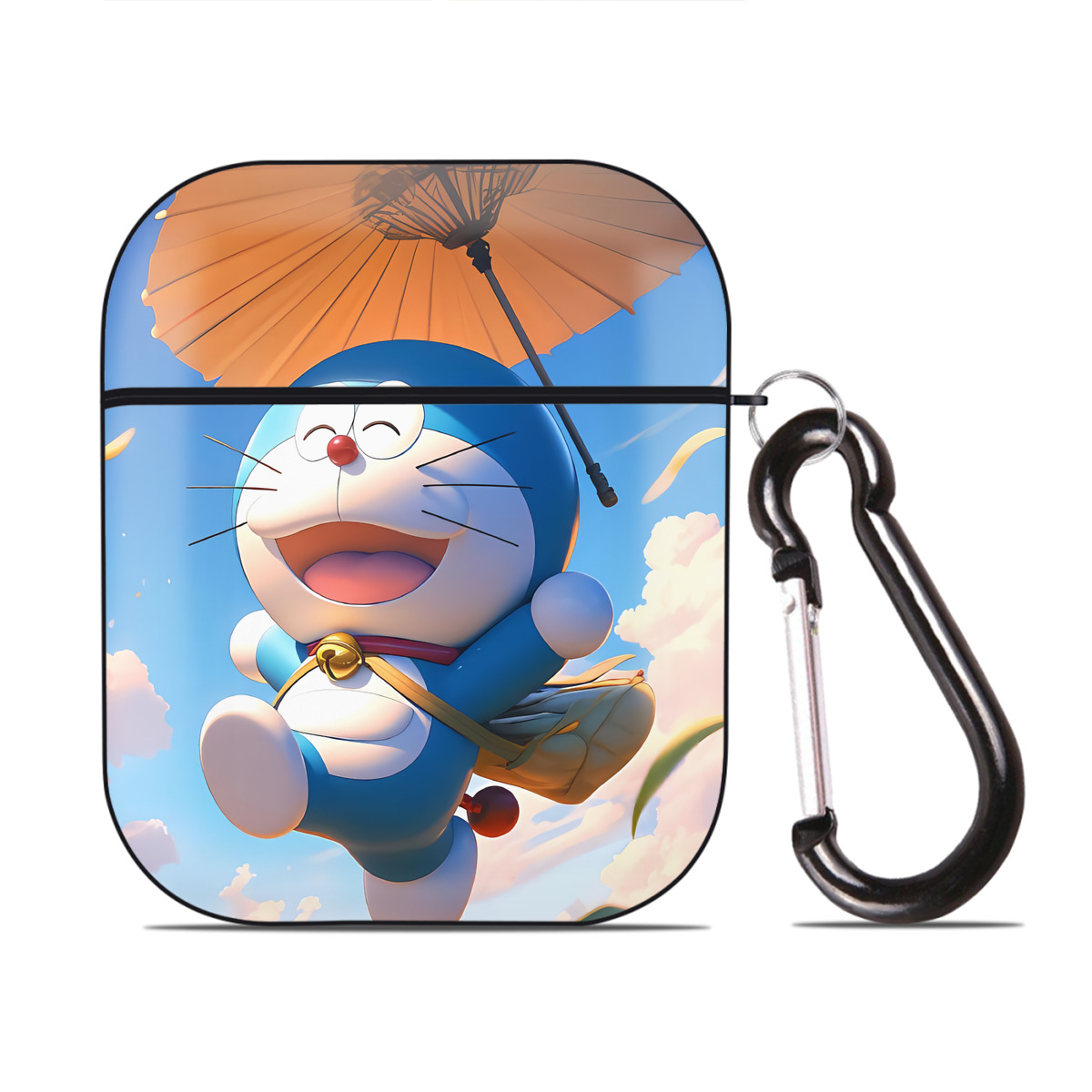 （画像用） ドラえもん Doraemon AirPods 第2世代保護ケース ハードシェル ブラック 耐衝撃・防指紋・カラビナ付き