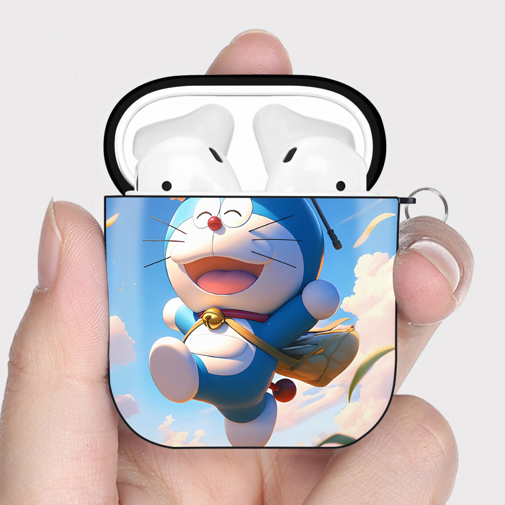 （画像用） ドラえもん Doraemon AirPods 第2世代保護ケース ハードシェル ブラック 耐衝撃・防指紋・カラビナ付き