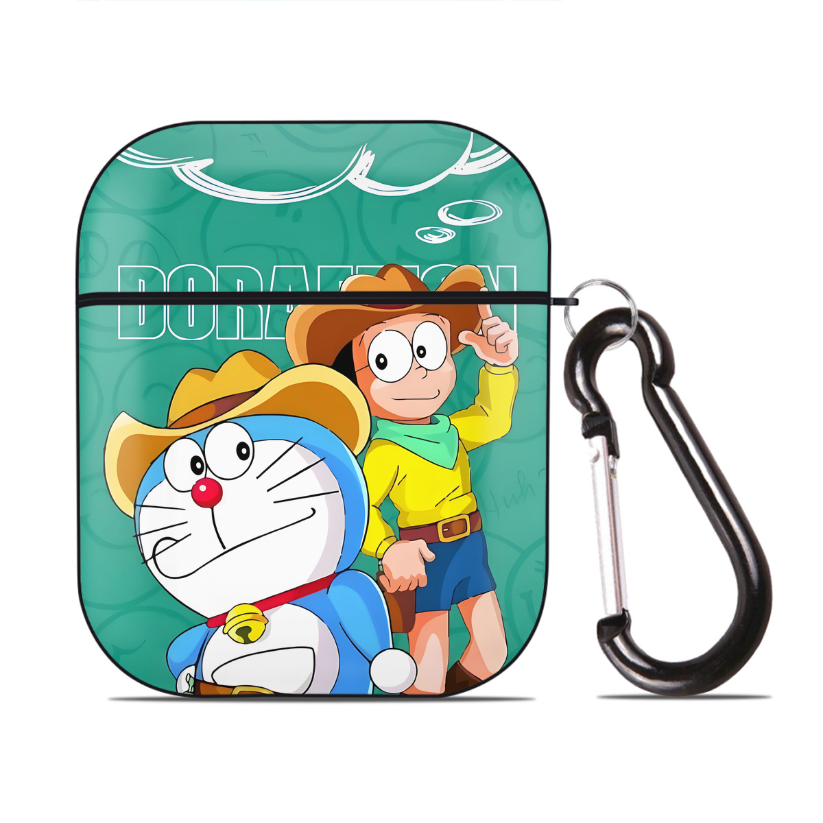 （画像用） ドラえもん Doraemon AirPods 第2世代保護ケース ハードシェル ブラック 耐衝撃・防指紋・カラビナ付き