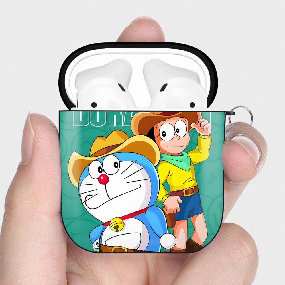（画像用） ドラえもん Doraemon AirPods 第2世代保護ケース ハードシェル ブラック 耐衝撃・防指紋・カラビナ付き