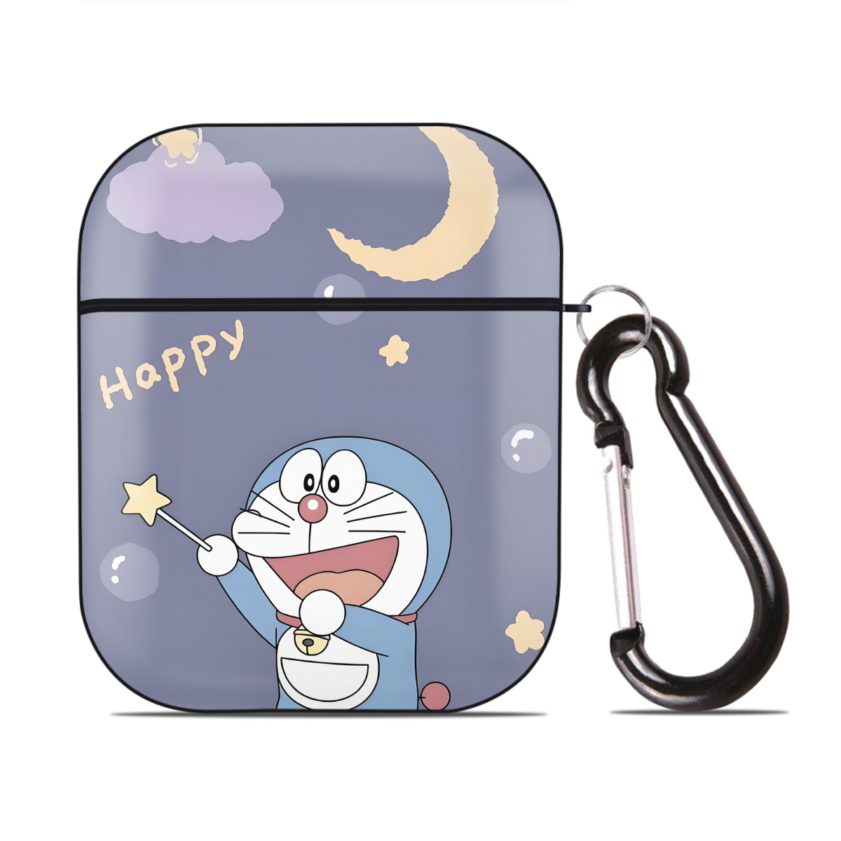 （画像用） ドラえもん Doraemon AirPods 第2世代保護ケース ハードシェル ブラック 耐衝撃・防指紋・カラビナ付き