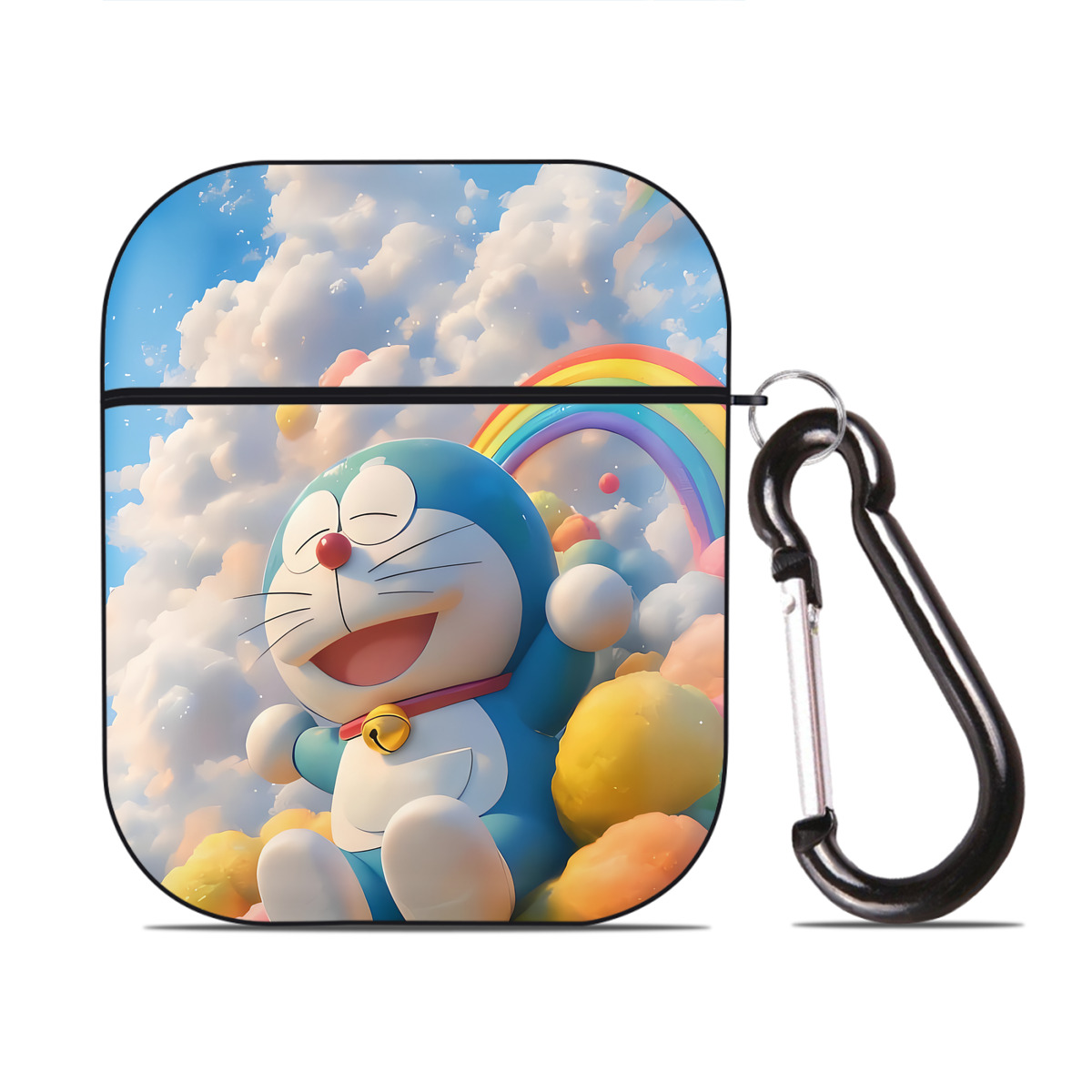 （画像用） ドラえもん Doraemon AirPods 第2世代保護ケース ハードシェル ブラック 耐衝撃・防指紋・カラビナ付き