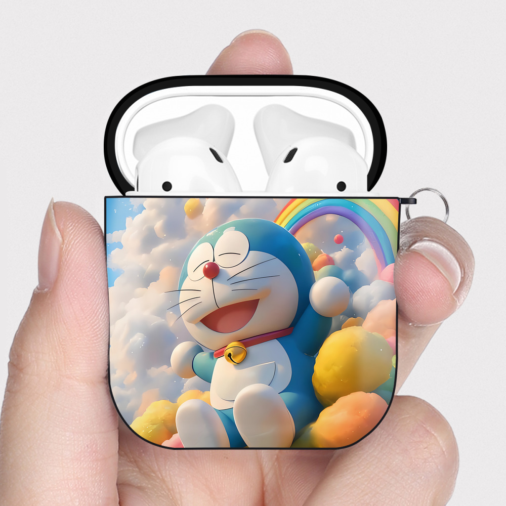 （画像用） ドラえもん Doraemon AirPods 第2世代保護ケース ハードシェル ブラック 耐衝撃・防指紋・カラビナ付き