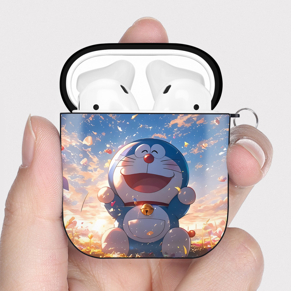 （画像用） ドラえもん Doraemon AirPods 第2世代保護ケース ハードシェル ブラック 耐衝撃・防指紋・カラビナ付き