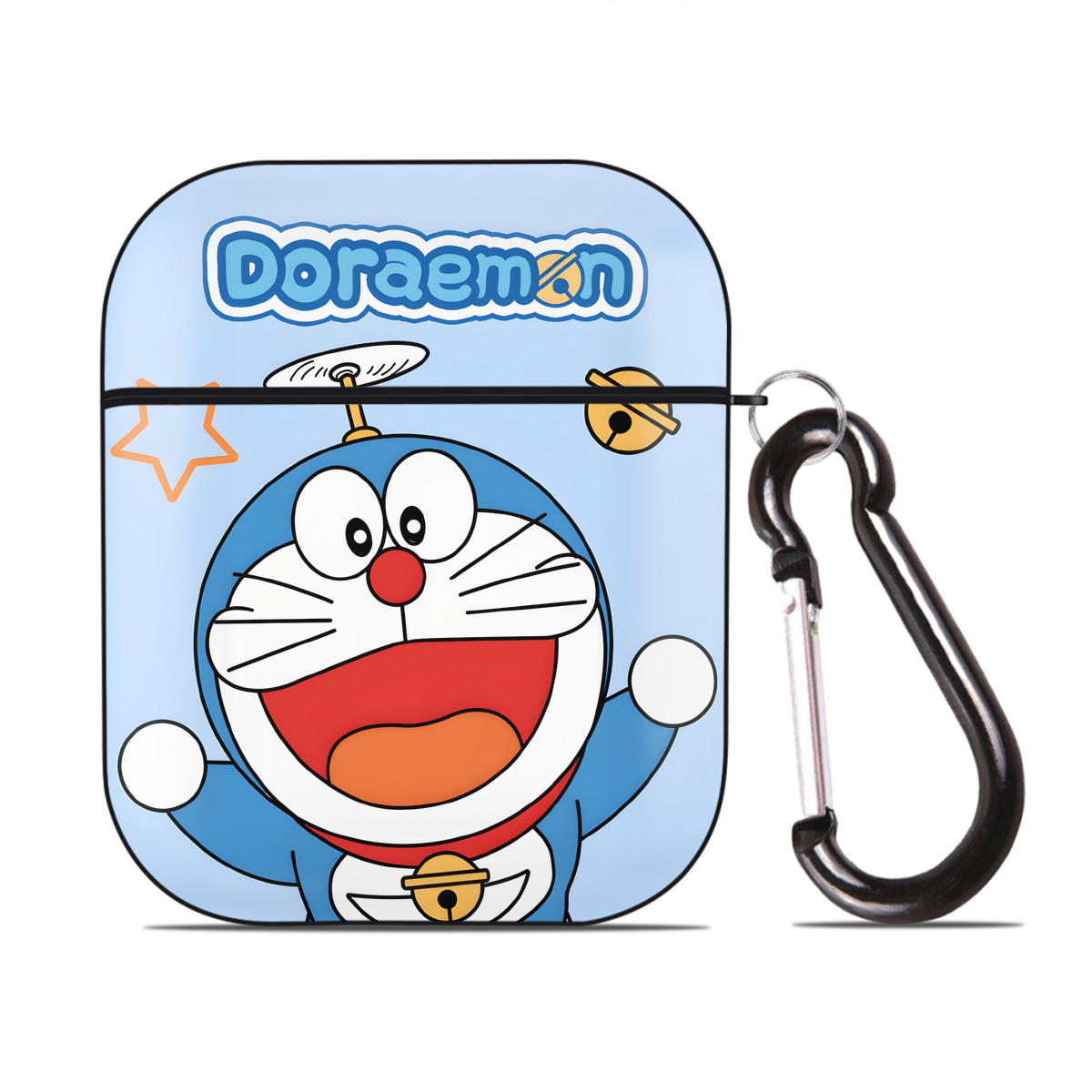 （画像用） ドラえもん Doraemon AirPods 第2世代保護ケース ハードシェル ブラック 耐衝撃・防指紋・カラビナ付き