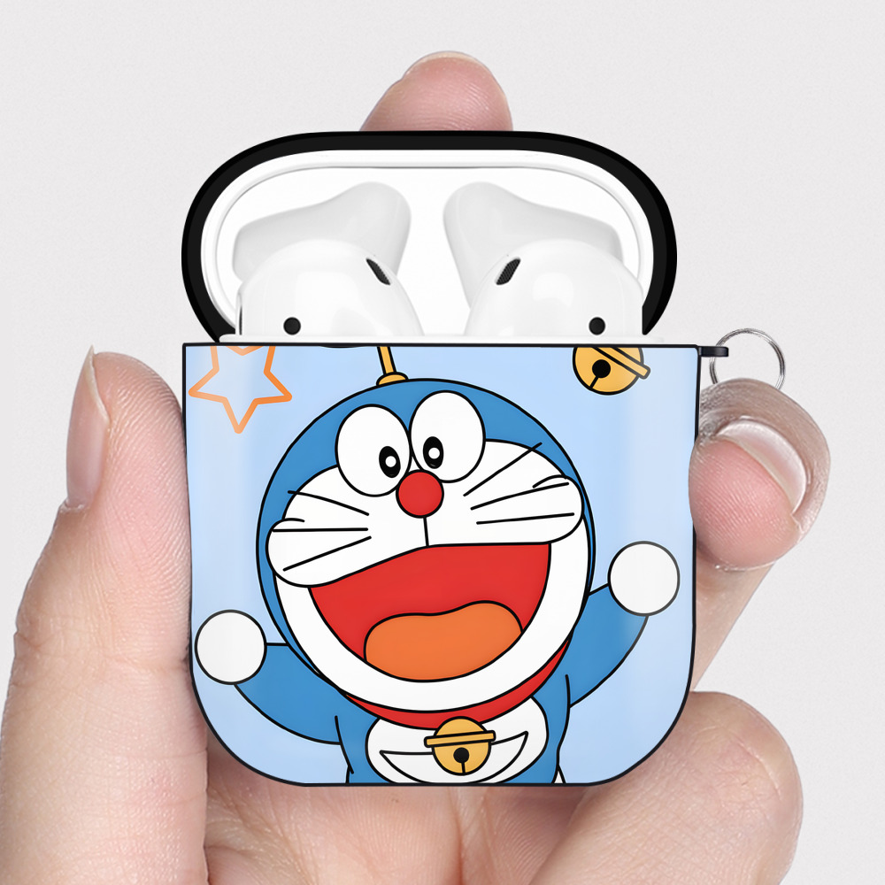（画像用） ドラえもん Doraemon AirPods 第2世代保護ケース ハードシェル ブラック 耐衝撃・防指紋・カラビナ付き