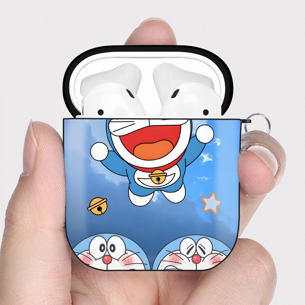 （画像用） ドラえもん Doraemon AirPods 第2世代保護ケース ハードシェル ブラック 耐衝撃・防指紋・カラビナ付き