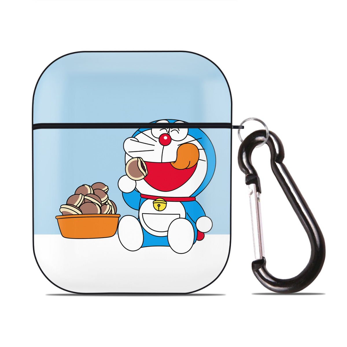 （画像用） ドラえもん Doraemon AirPods 第2世代保護ケース ハードシェル ブラック 耐衝撃・防指紋・カラビナ付き