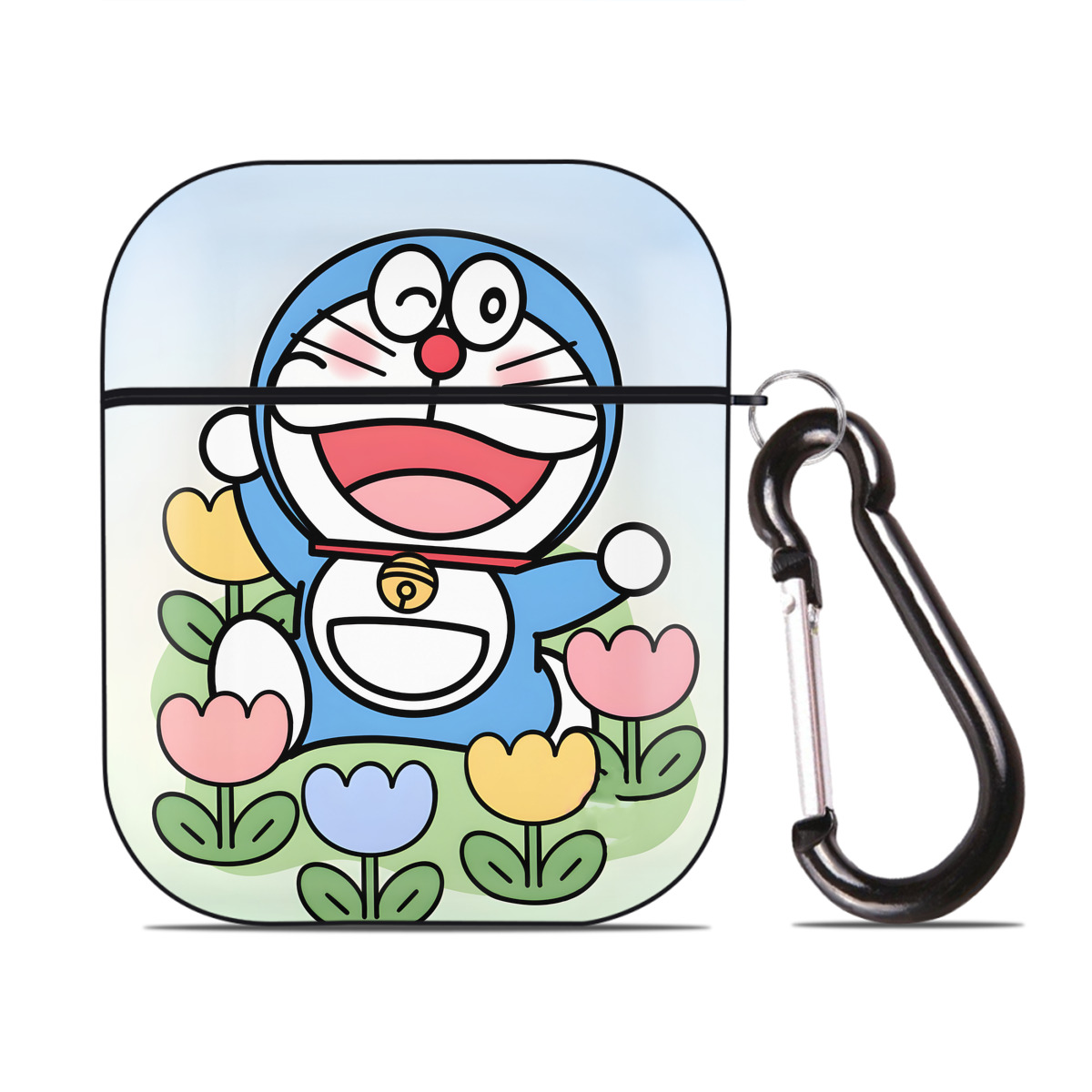 （画像用） ドラえもん Doraemon AirPods 第2世代保護ケース ハードシェル ブラック 耐衝撃・防指紋・カラビナ付き