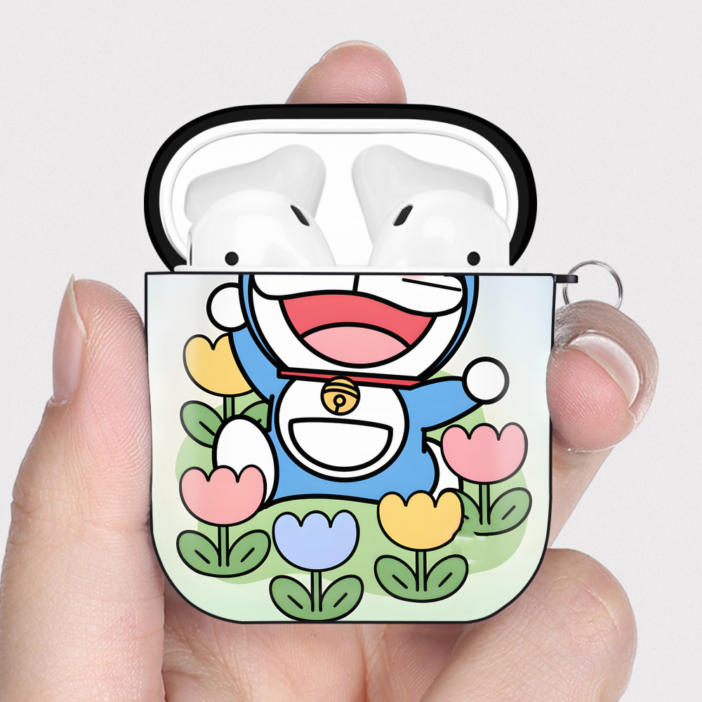 （画像用） ドラえもん Doraemon AirPods 第2世代保護ケース ハードシェル ブラック 耐衝撃・防指紋・カラビナ付き