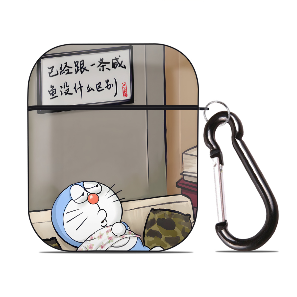 （画像用） ドラえもん Doraemon AirPods 第2世代保護ケース ハードシェル ブラック 耐衝撃・防指紋・カラビナ付き