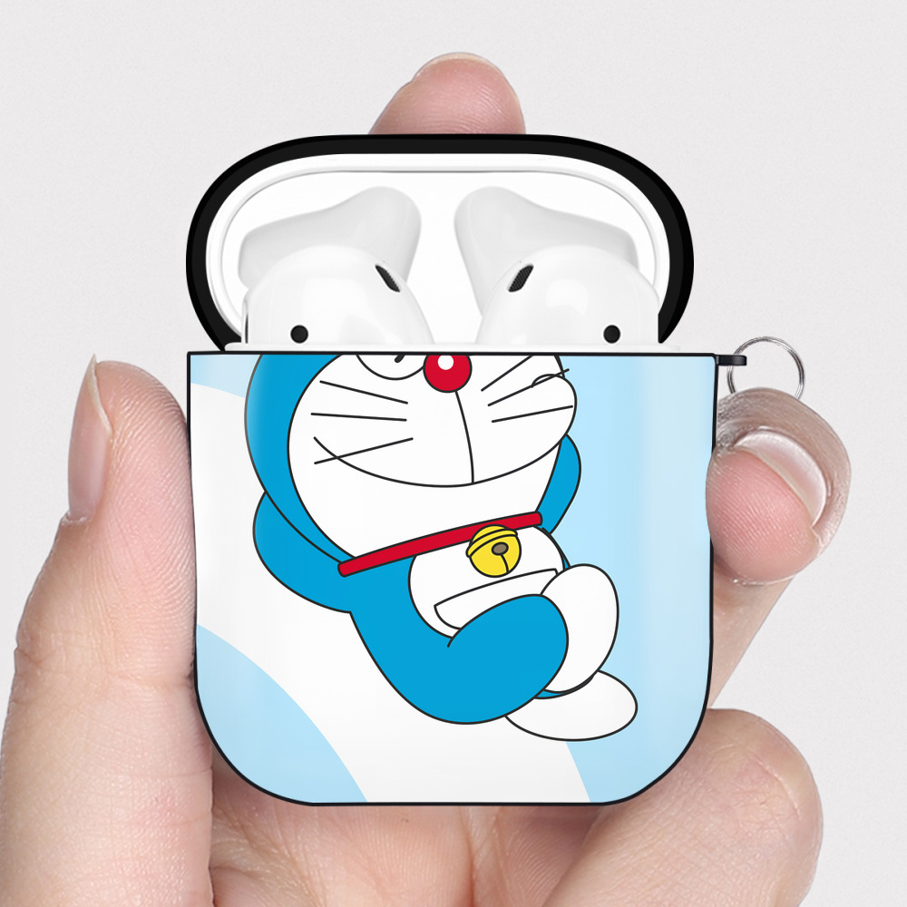 （画像用） ドラえもん Doraemon AirPods 第2世代保護ケース ハードシェル ブラック 耐衝撃・防指紋・カラビナ付き