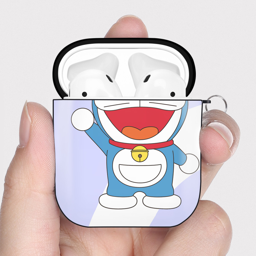 （画像用） ドラえもん Doraemon AirPods 第2世代保護ケース ハードシェル ブラック 耐衝撃・防指紋・カラビナ付き