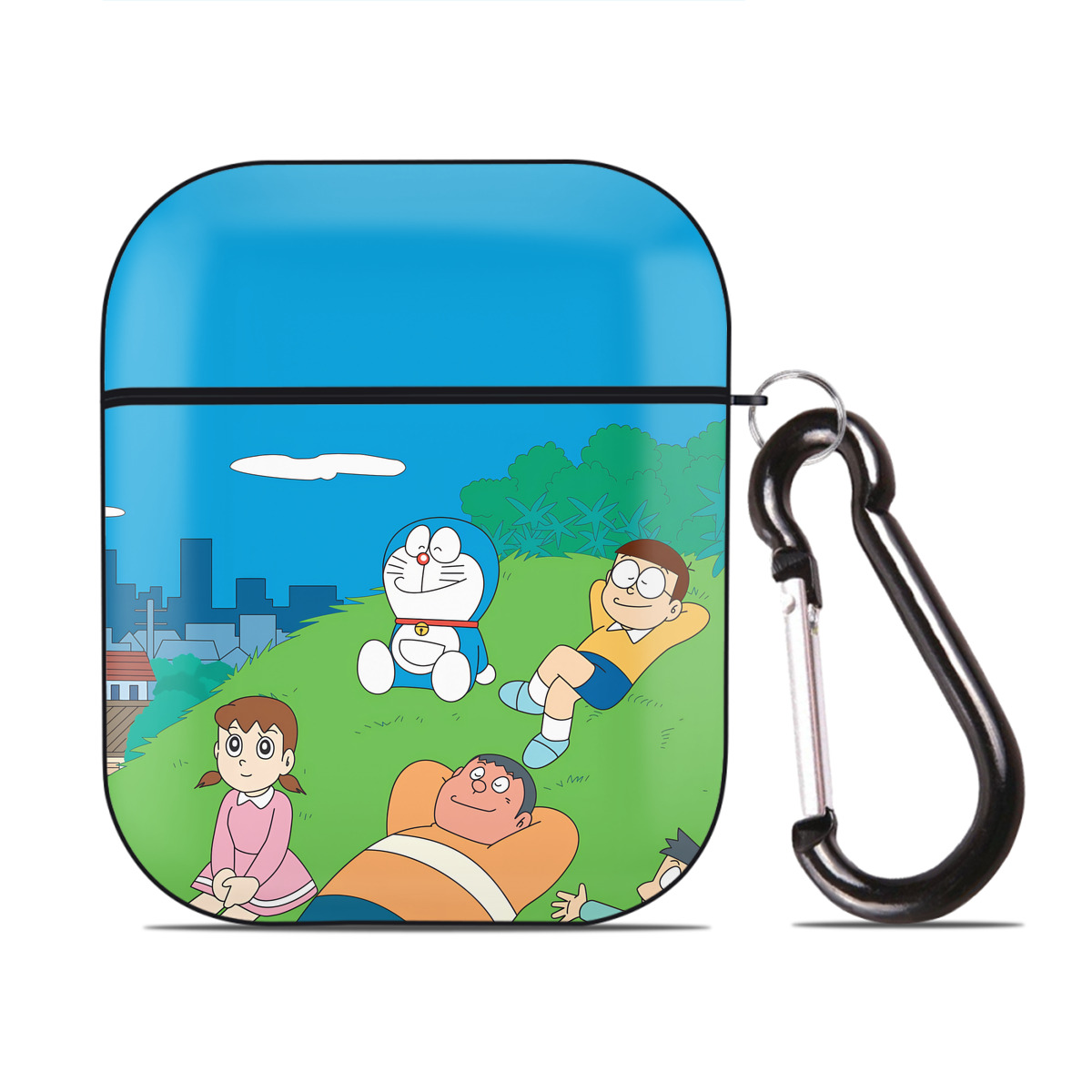 （画像用） ドラえもん Doraemon AirPods 第2世代保護ケース ハードシェル ブラック 耐衝撃・防指紋・カラビナ付き
