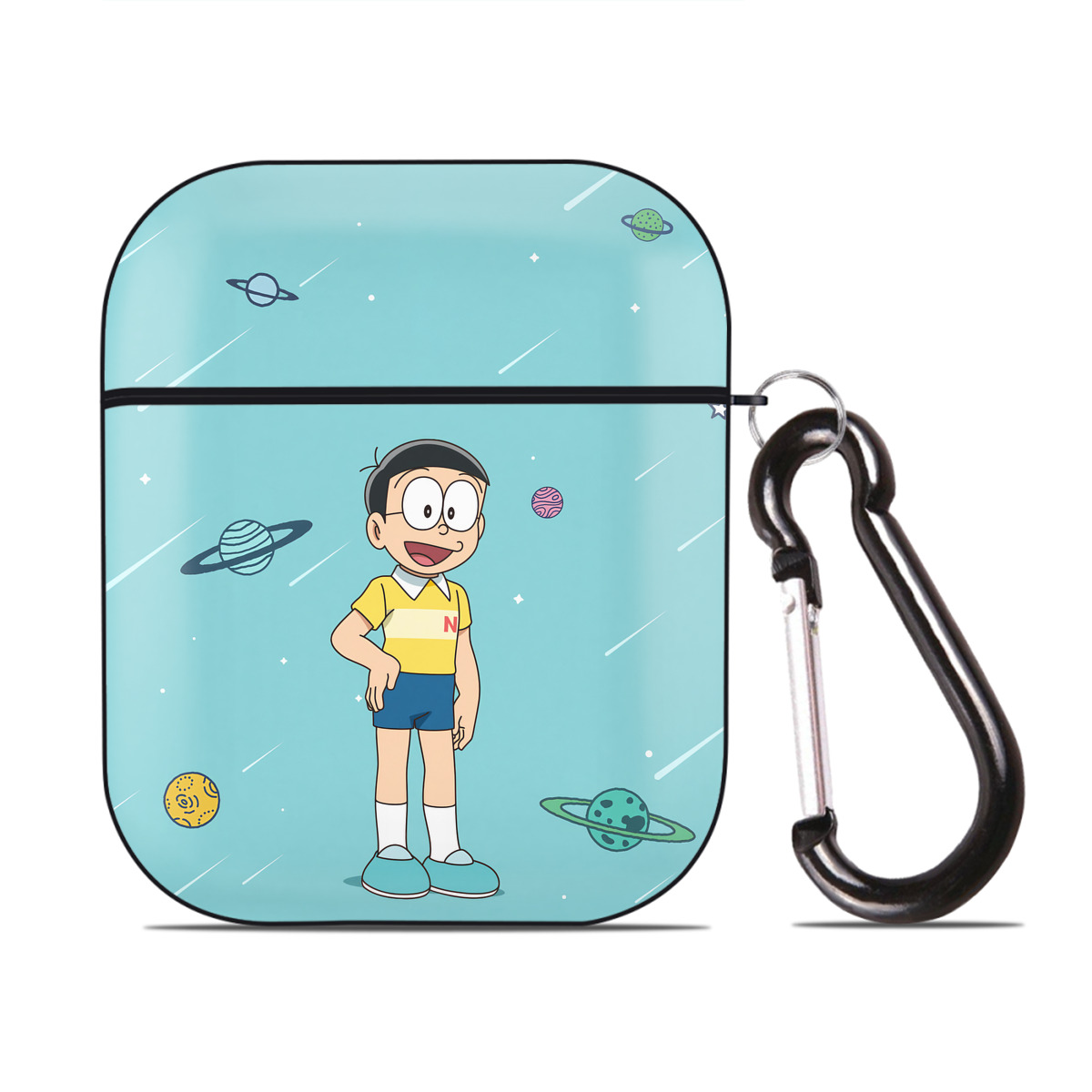 （画像用） ドラえもん Doraemon AirPods 第2世代保護ケース ハードシェル ブラック 耐衝撃・防指紋・カラビナ付き