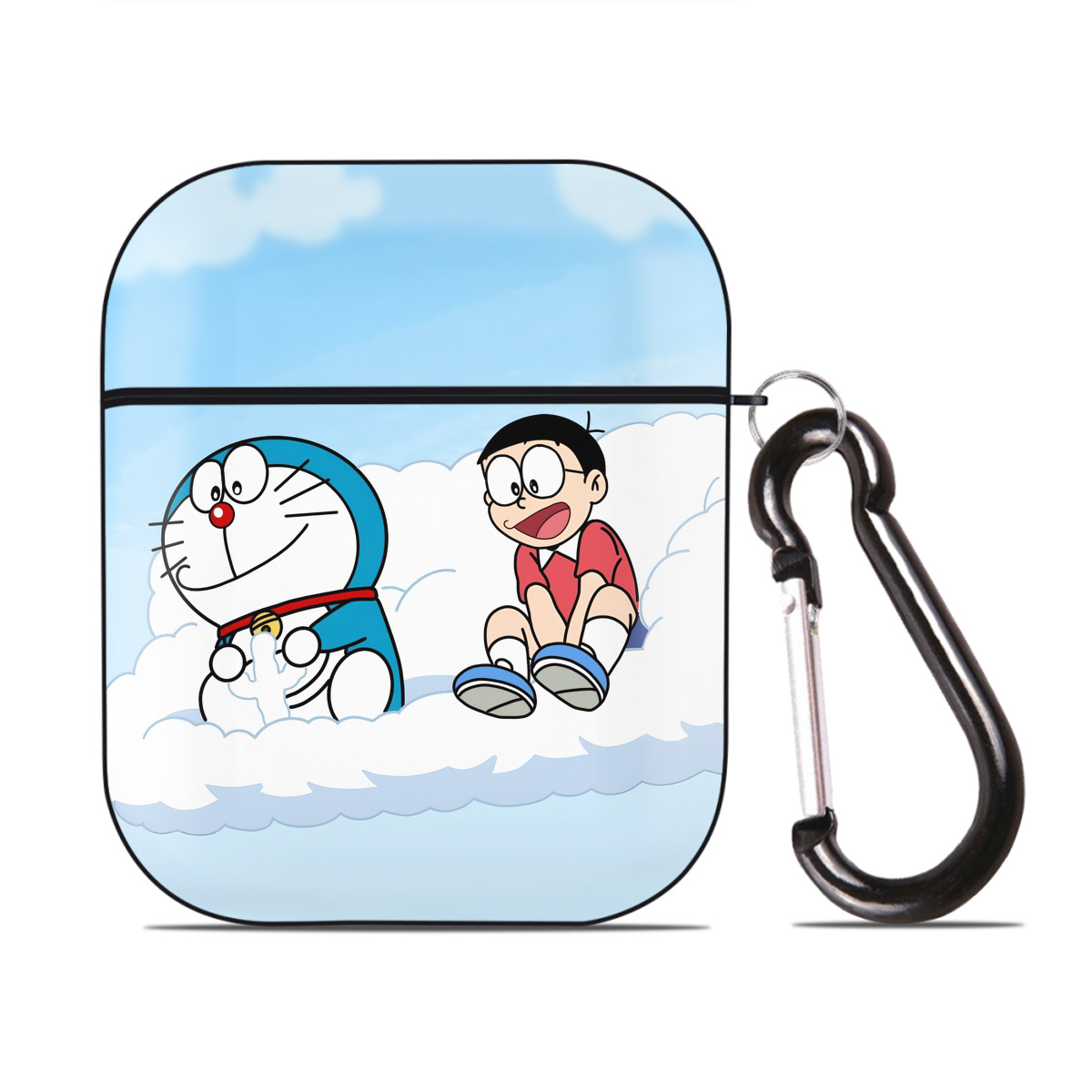 （画像用） ドラえもん Doraemon AirPods 第2世代保護ケース ハードシェル ブラック 耐衝撃・防指紋・カラビナ付き