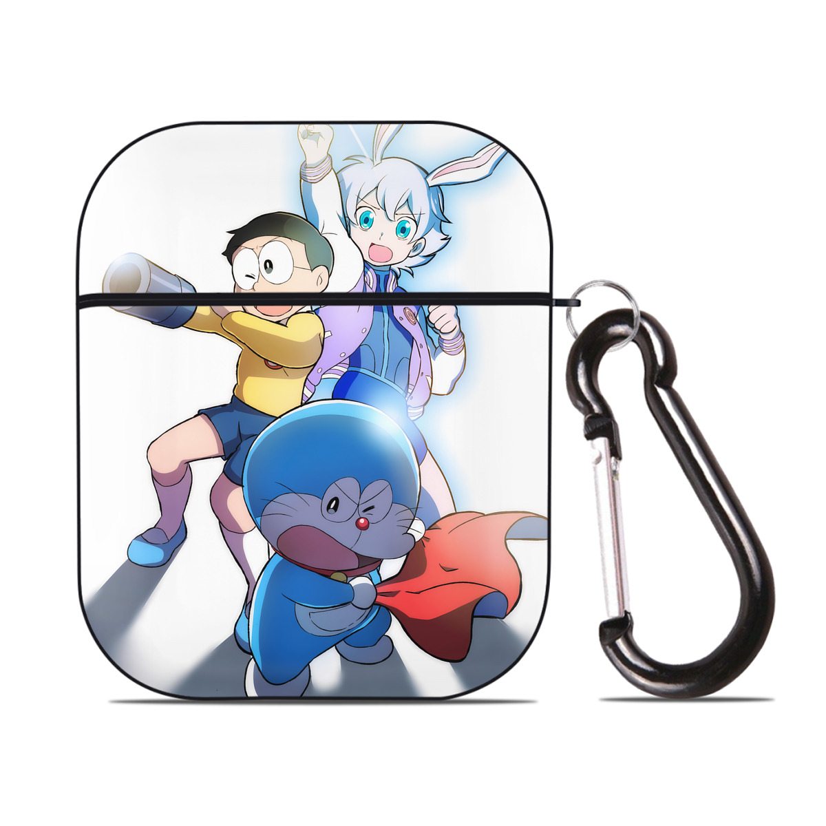 （画像用） ドラえもん Doraemon AirPods 第2世代保護ケース ハードシェル ブラック 耐衝撃・防指紋・カラビナ付き