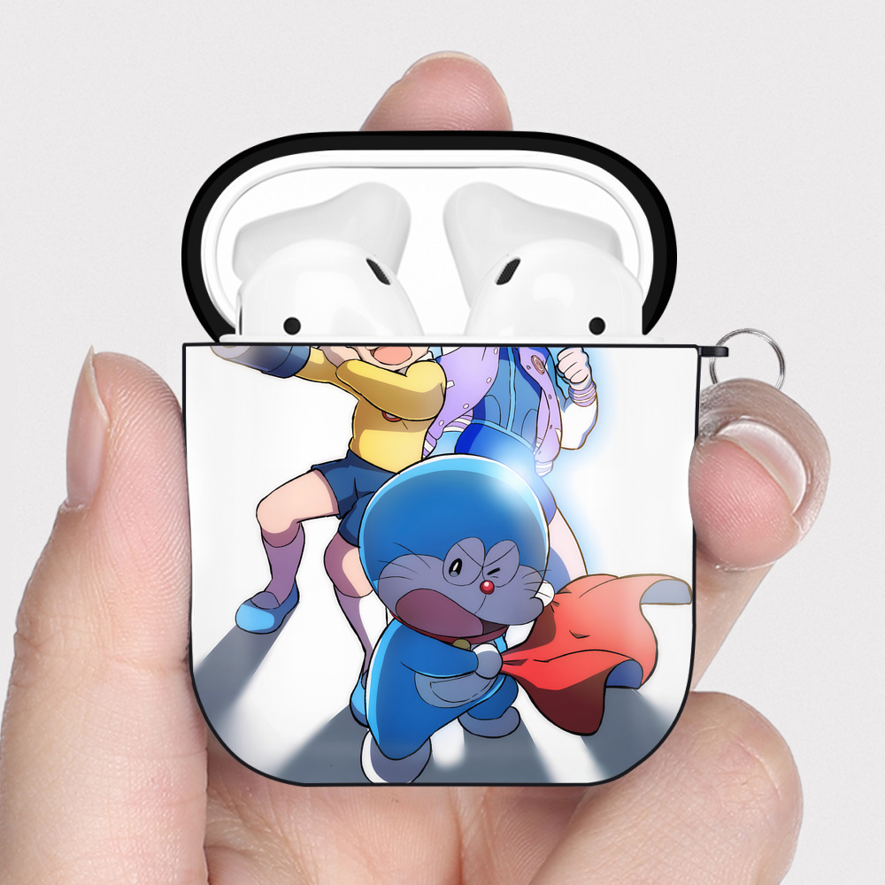 （画像用） ドラえもん Doraemon AirPods 第2世代保護ケース ハードシェル ブラック 耐衝撃・防指紋・カラビナ付き