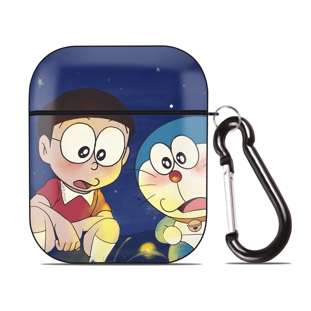 （画像用） ドラえもん Doraemon AirPods 第2世代保護ケース ハードシェル ブラック 耐衝撃・防指紋・カラビナ付き