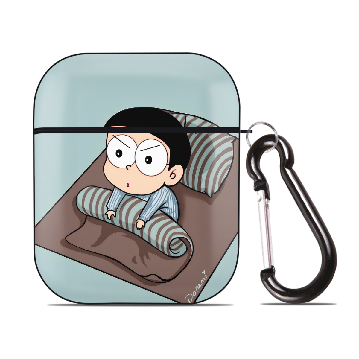 （画像用） ドラえもん Doraemon AirPods 第2世代保護ケース ハードシェル ブラック 耐衝撃・防指紋・カラビナ付き