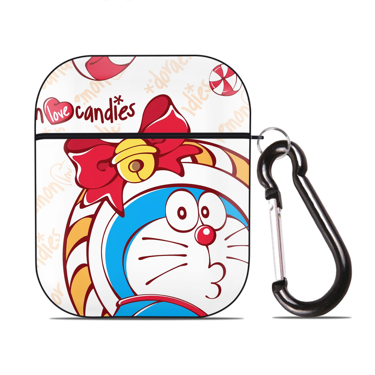（画像用） ドラえもん Doraemon AirPods 第2世代保護ケース ハードシェル ブラック 耐衝撃・防指紋・カラビナ付き
