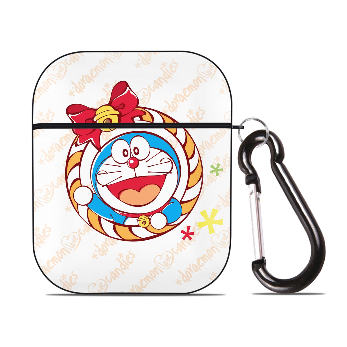 （画像用） ドラえもん Doraemon AirPods 第2世代保護ケース ハードシェル ブラック 耐衝撃・防指紋・カラビナ付き