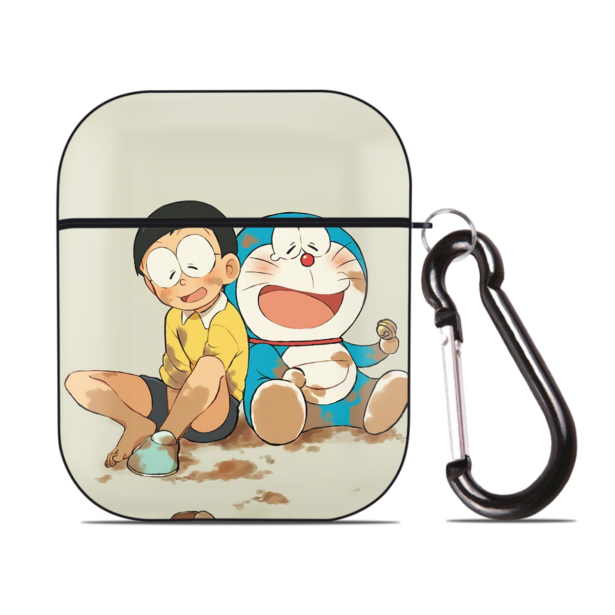 （画像用） ドラえもん Doraemon AirPods 第2世代保護ケース ハードシェル ブラック 耐衝撃・防指紋・カラビナ付き