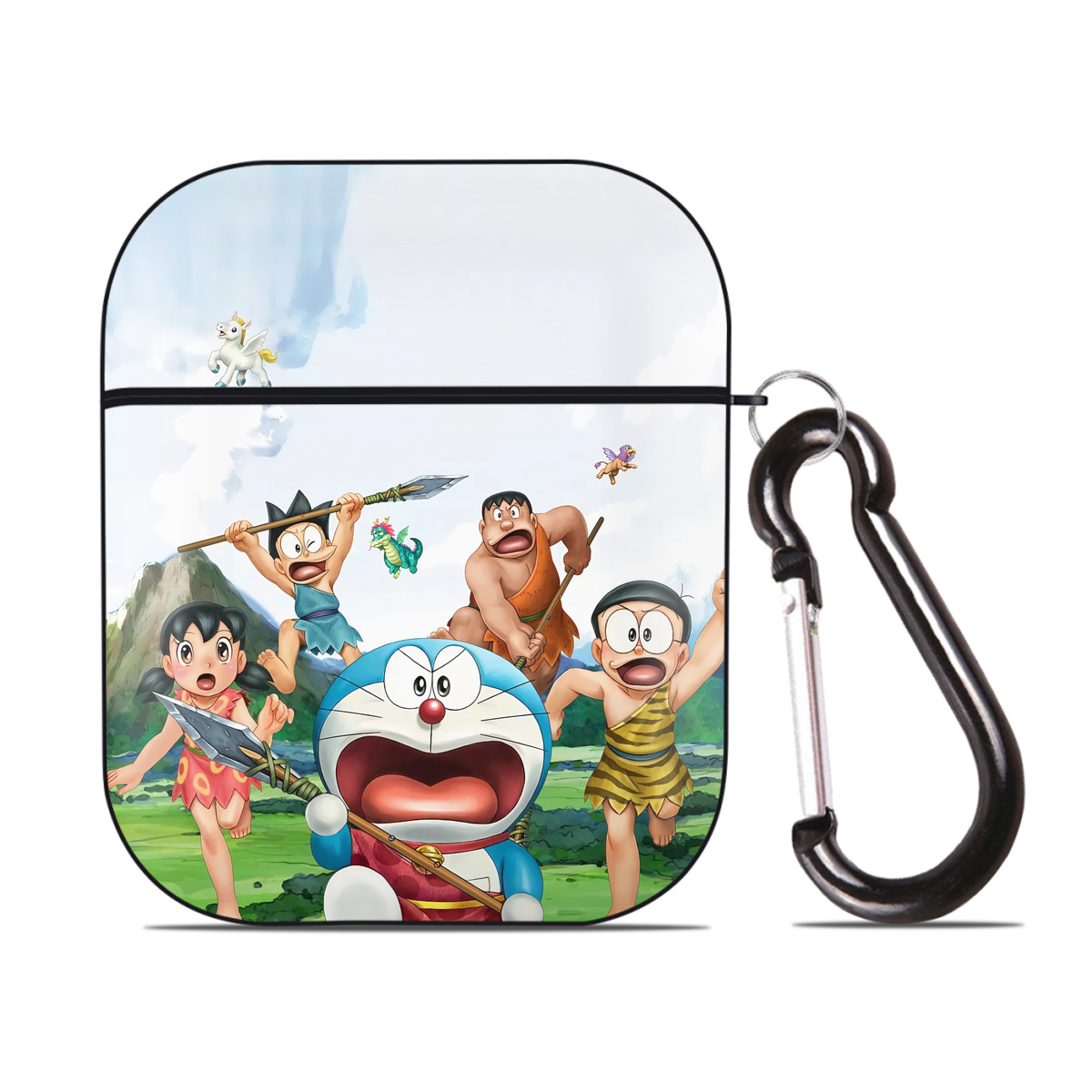 （画像用） ドラえもん Doraemon AirPods 第2世代保護ケース ハードシェル ブラック 耐衝撃・防指紋・カラビナ付き