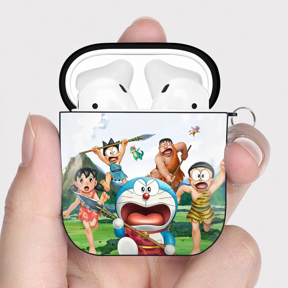 （画像用） ドラえもん Doraemon AirPods 第2世代保護ケース ハードシェル ブラック 耐衝撃・防指紋・カラビナ付き
