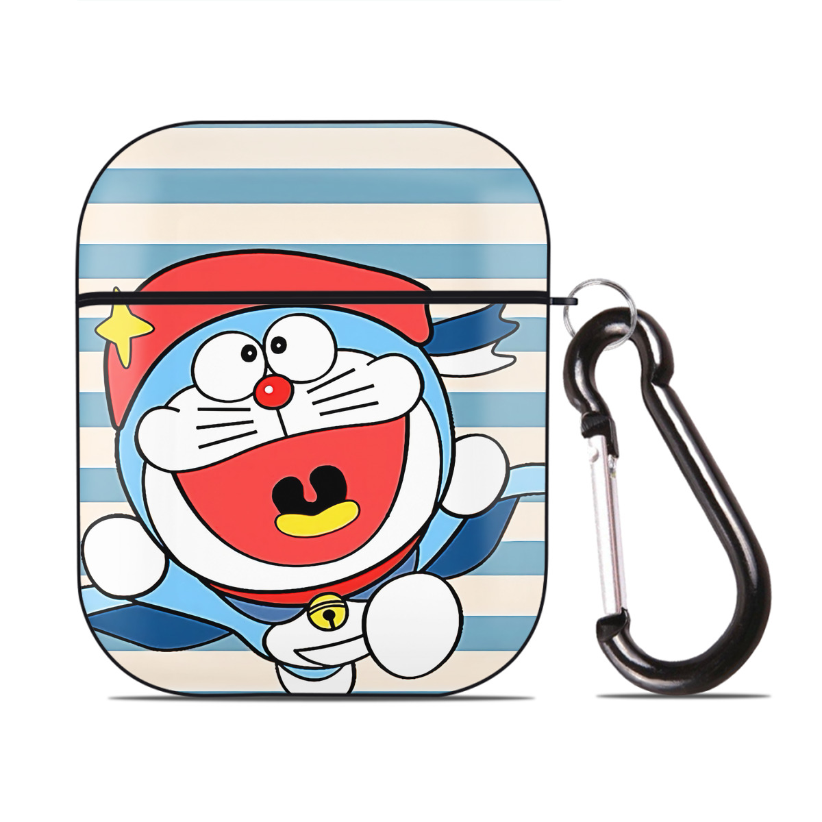 （画像用） ドラえもん Doraemon AirPods 第2世代保護ケース ハードシェル ブラック 耐衝撃・防指紋・カラビナ付き