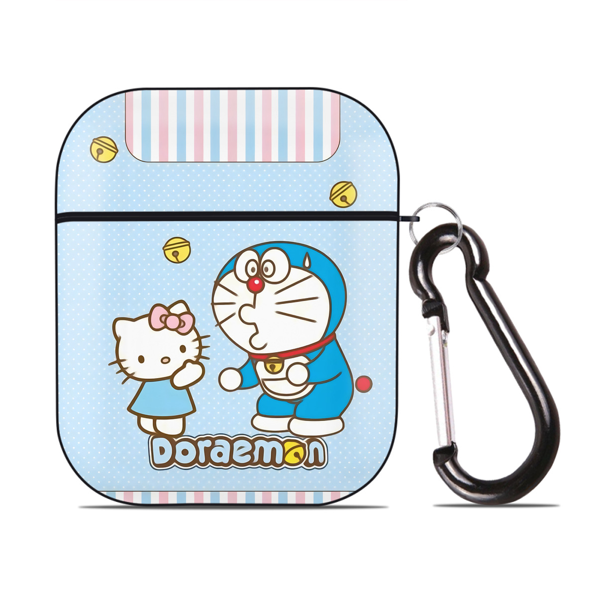 （画像用） ドラえもん Doraemon AirPods 第2世代保護ケース ハードシェル ブラック 耐衝撃・防指紋・カラビナ付き