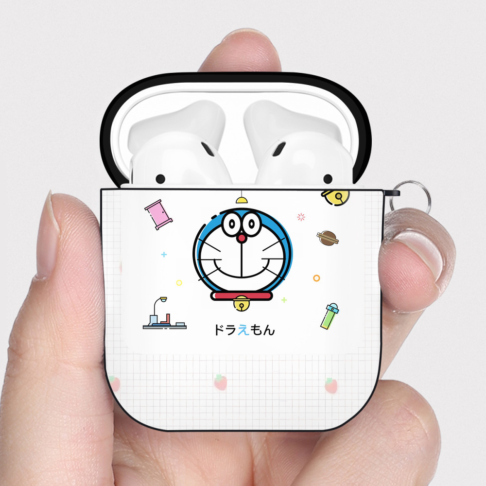 （画像用） ドラえもん Doraemon AirPods 第2世代保護ケース ハードシェル ブラック 耐衝撃・防指紋・カラビナ付き
