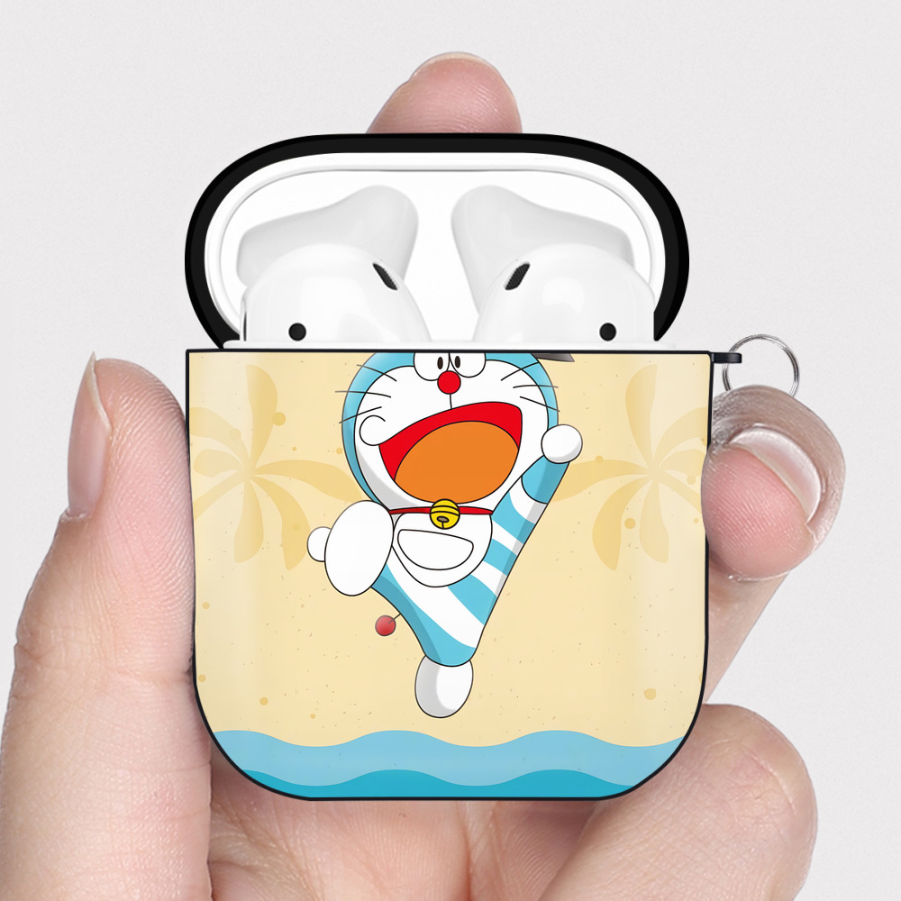 （画像用） ドラえもん Doraemon AirPods 第2世代保護ケース ハードシェル ブラック 耐衝撃・防指紋・カラビナ付き