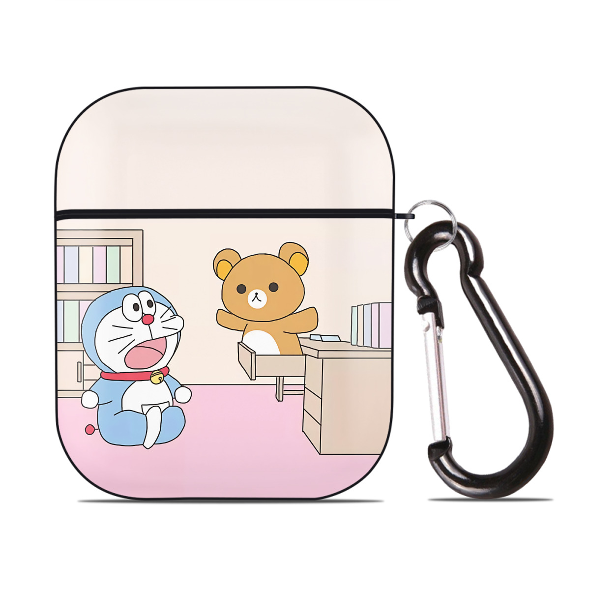 （画像用） ドラえもん Doraemon AirPods 第2世代保護ケース ハードシェル ブラック 耐衝撃・防指紋・カラビナ付き