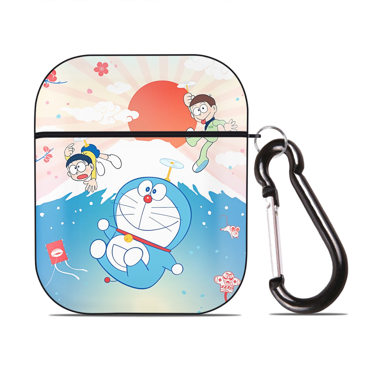 （画像用） ドラえもん Doraemon AirPods 第2世代保護ケース ハードシェル ブラック 耐衝撃・防指紋・カラビナ付き