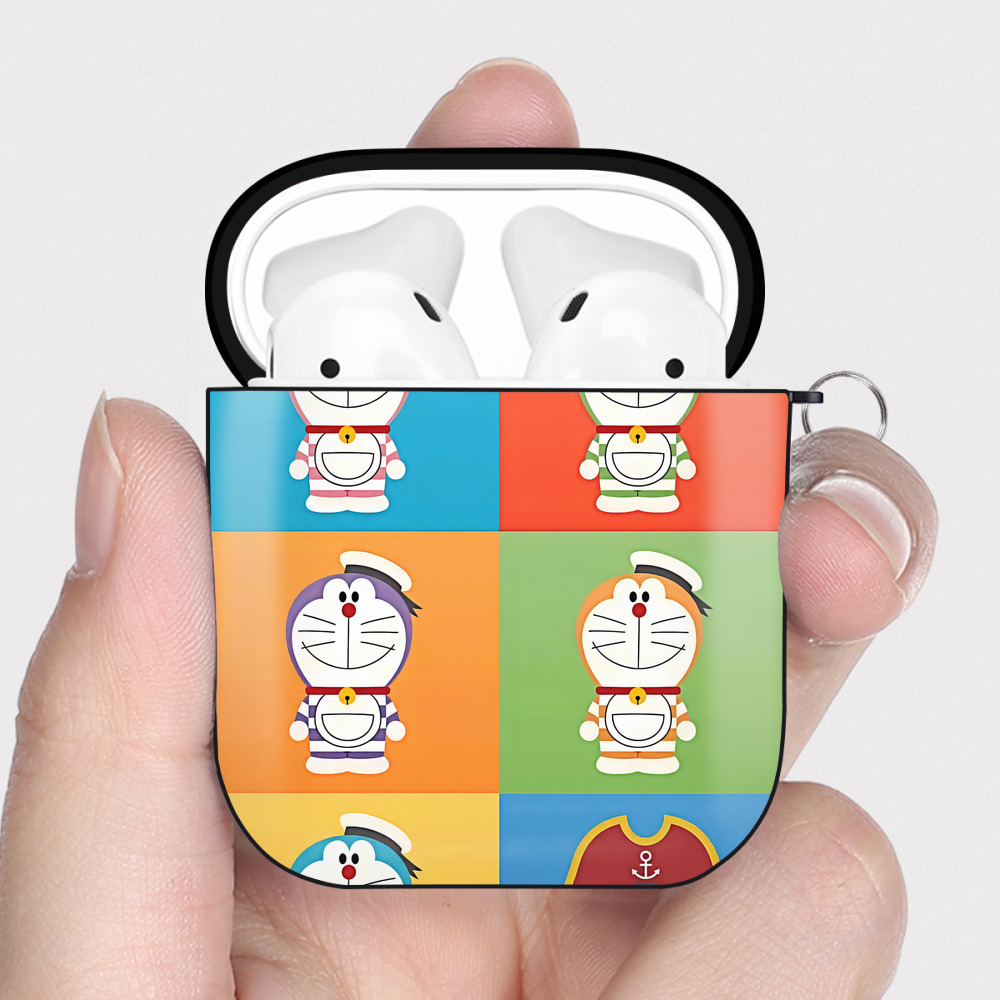 （画像用） ドラえもん Doraemon AirPods 第2世代保護ケース ハードシェル ブラック 耐衝撃・防指紋・カラビナ付き