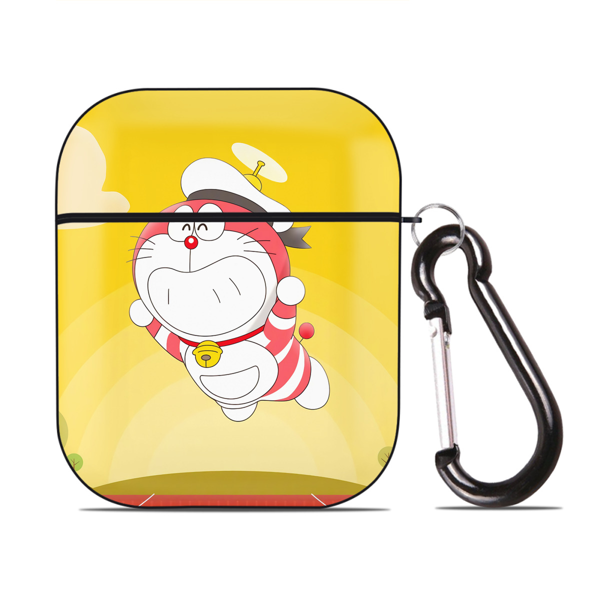 （画像用） ドラえもん Doraemon AirPods 第2世代保護ケース ハードシェル ブラック 耐衝撃・防指紋・カラビナ付き
