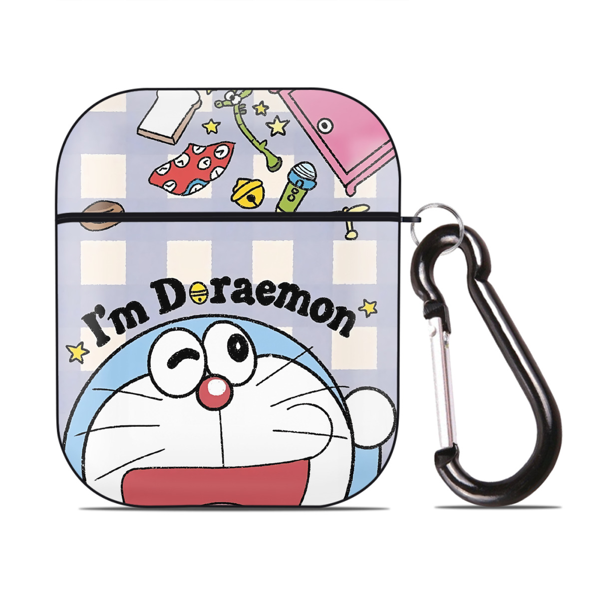 （画像用） ドラえもん Doraemon AirPods 第2世代保護ケース ハードシェル ブラック 耐衝撃・防指紋・カラビナ付き
