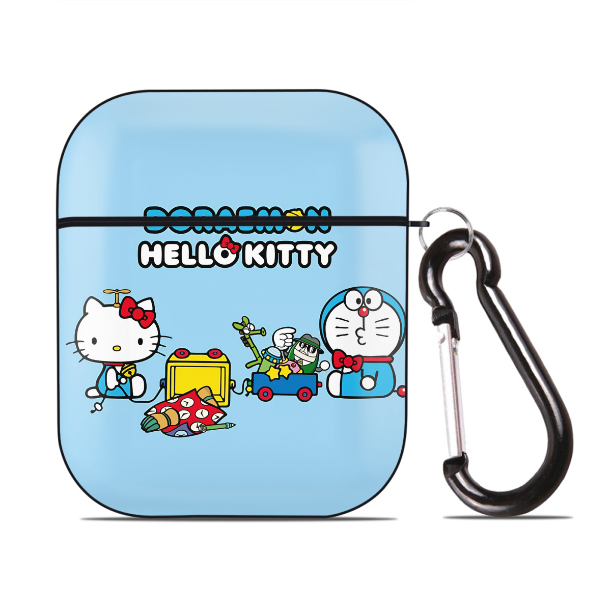 （画像用） ドラえもん Doraemon AirPods 第2世代保護ケース ハードシェル ブラック 耐衝撃・防指紋・カラビナ付き