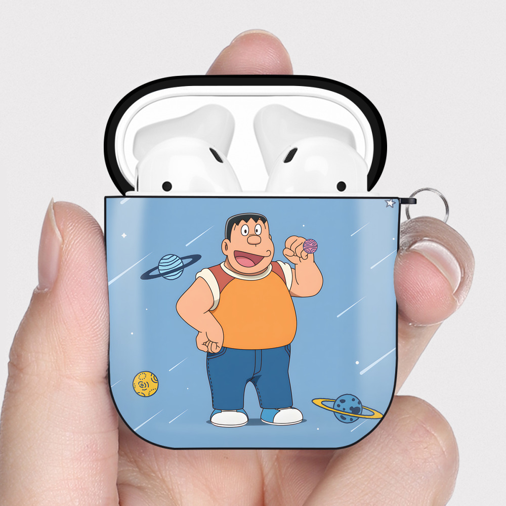 （画像用） ドラえもん Doraemon AirPods 第2世代保護ケース ハードシェル ブラック 耐衝撃・防指紋・カラビナ付き