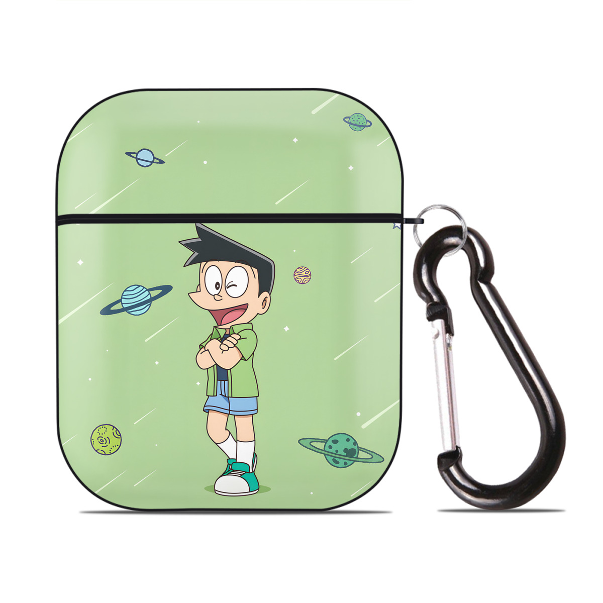 （画像用） ドラえもん Doraemon AirPods 第2世代保護ケース ハードシェル ブラック 耐衝撃・防指紋・カラビナ付き