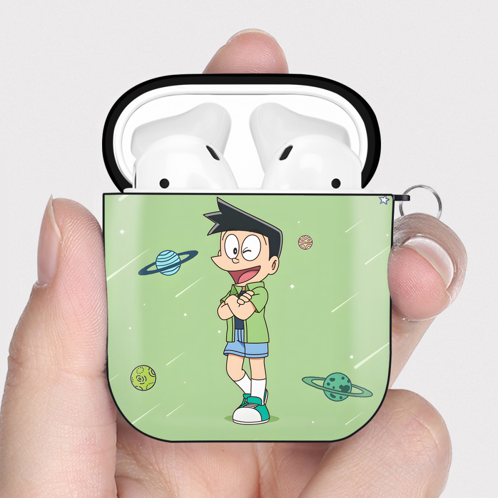 （画像用） ドラえもん Doraemon AirPods 第2世代保護ケース ハードシェル ブラック 耐衝撃・防指紋・カラビナ付き